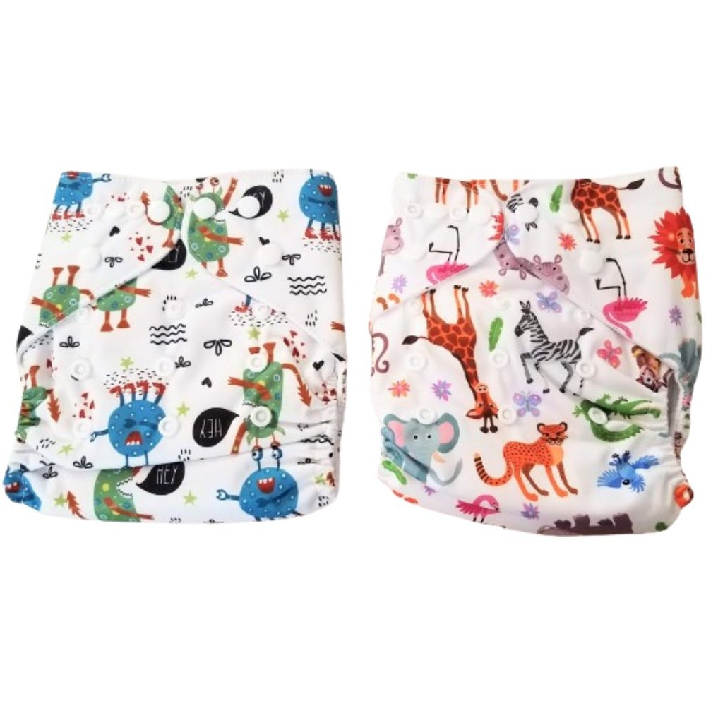WEGREECO Cool Animals Reusable Baby Cloth Diapers With Liners - New Bundle of 2